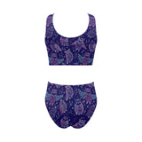 Cute owls pattern boho style ornament Chest Bowknot High Waisted Bikini Swimsuit