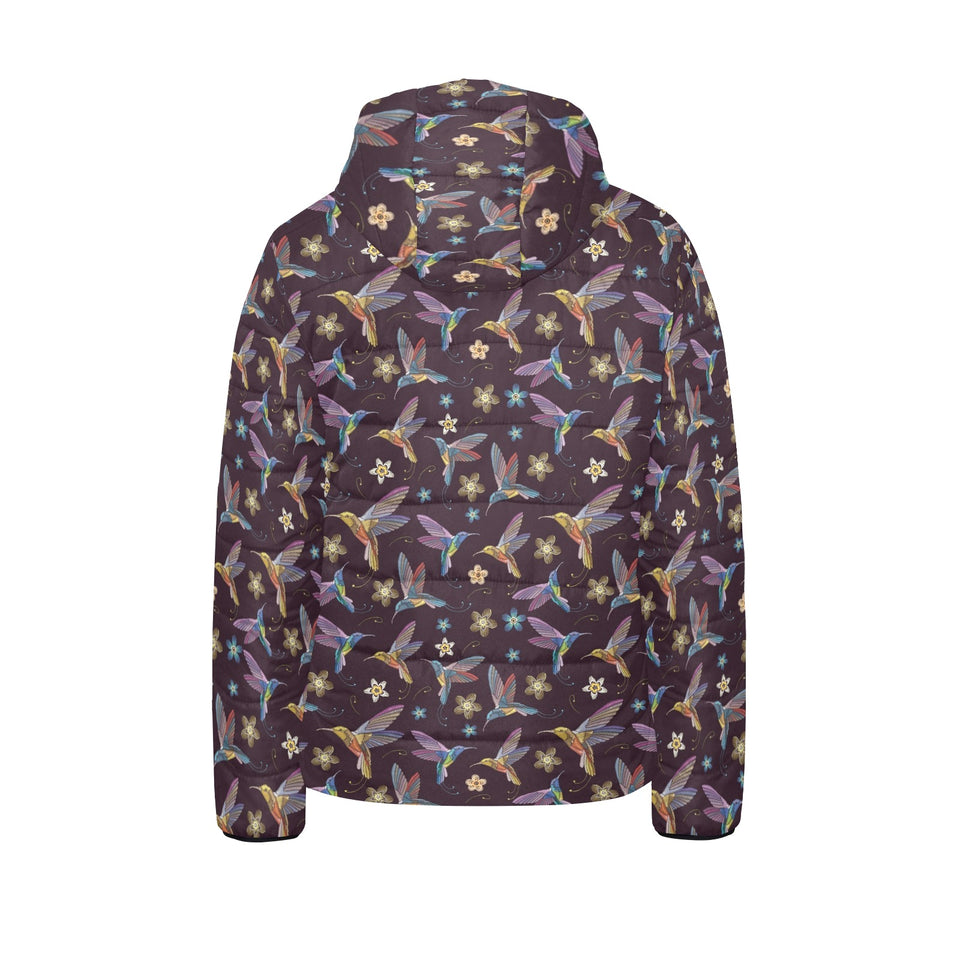 Hummingbird Pattern Print Design 04 Kids' Boys' Girls' Padded Hooded Jacket