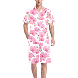 pink purple orchid pattern background Men's V-Neck Short Pajama Set