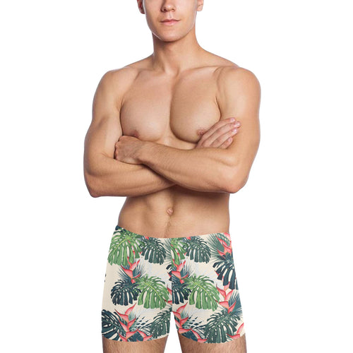 heliconia flowers, palm and monstera leaves Men's Swimming Trunks