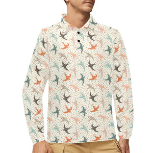 Swallow Pattern Print Design 02 Men's Long Sleeve Polo Shirt