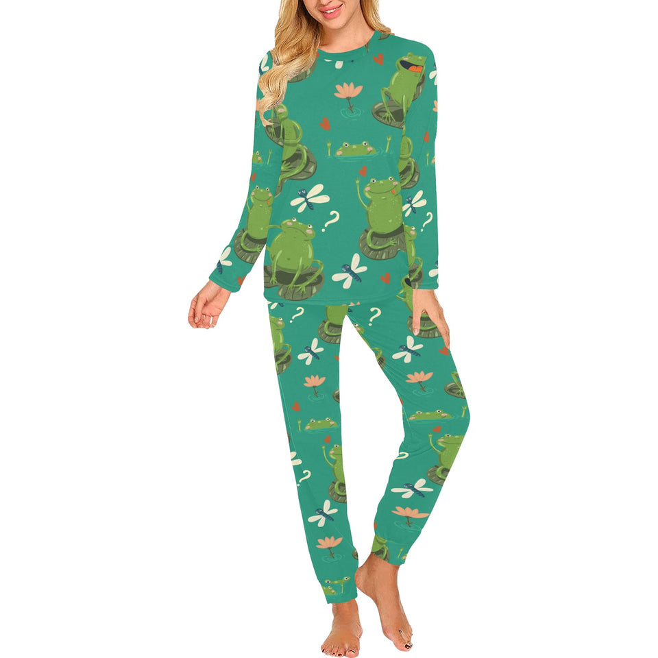 Cute frog dragonfly design pattern Women's All Over Print Pajama Set
