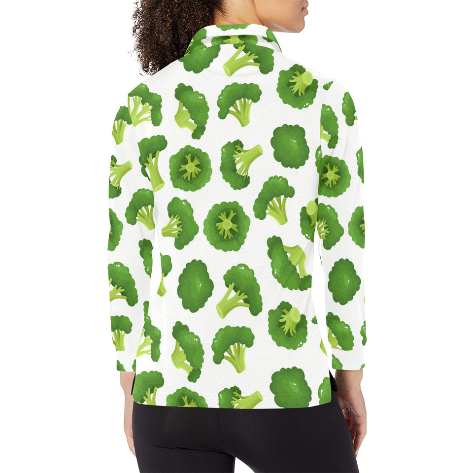 Cute broccoli pattern Women's Long Sleeve Polo Shirt