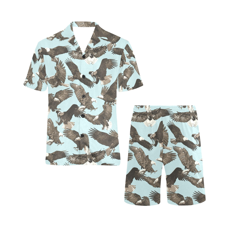 Eagle Pattern Print Design 01 Men's V-Neck Short Pajama Set