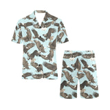 Eagle Pattern Print Design 01 Men's V-Neck Short Pajama Set