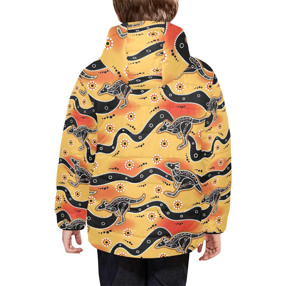 Kangaroo Australian aboriginal art pattern Kids' Boys' Girls' Padded Hooded Jacket