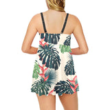 heliconia flowers, palm and monstera leaves Chest Sexy Pleated Two Piece Swim Dress