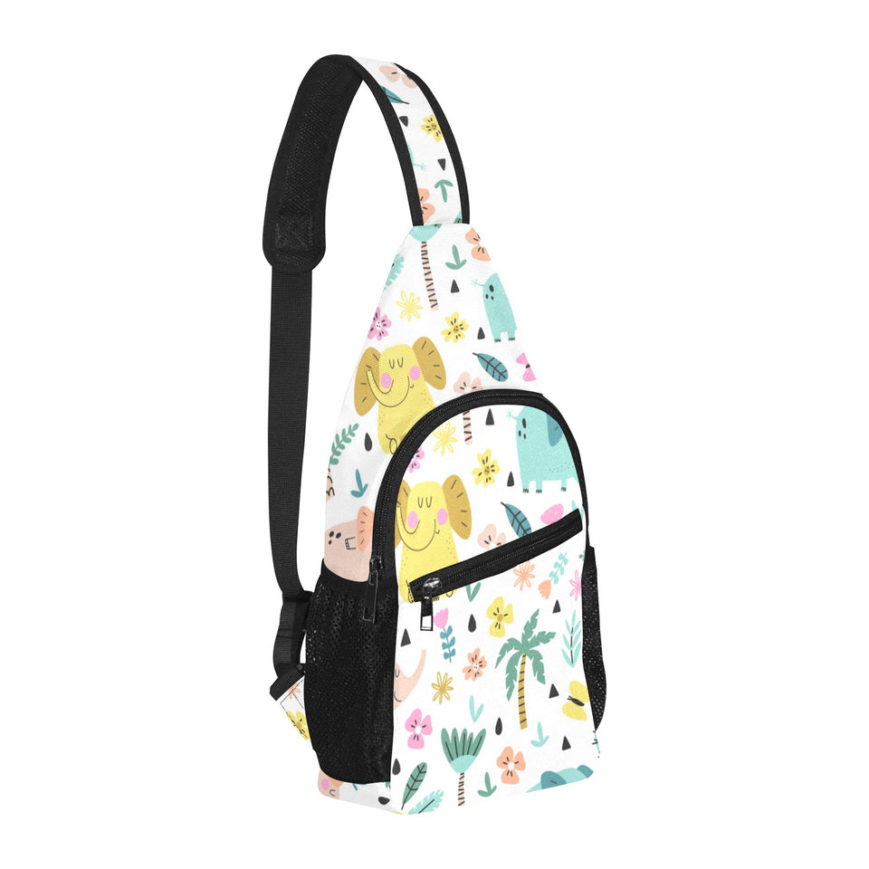 Cute elephants palm tree flower butterfly pattern All Over Print Chest Bag