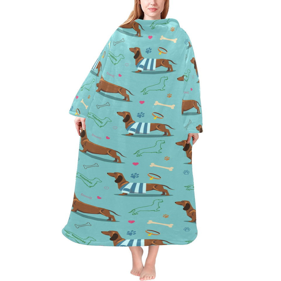 Dachshund decorative background Blanket Robe with Sleeves