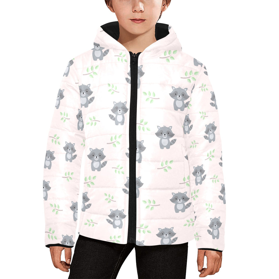 cute raccoons leaves pattern Kids' Boys' Girls' Padded Hooded Jacket
