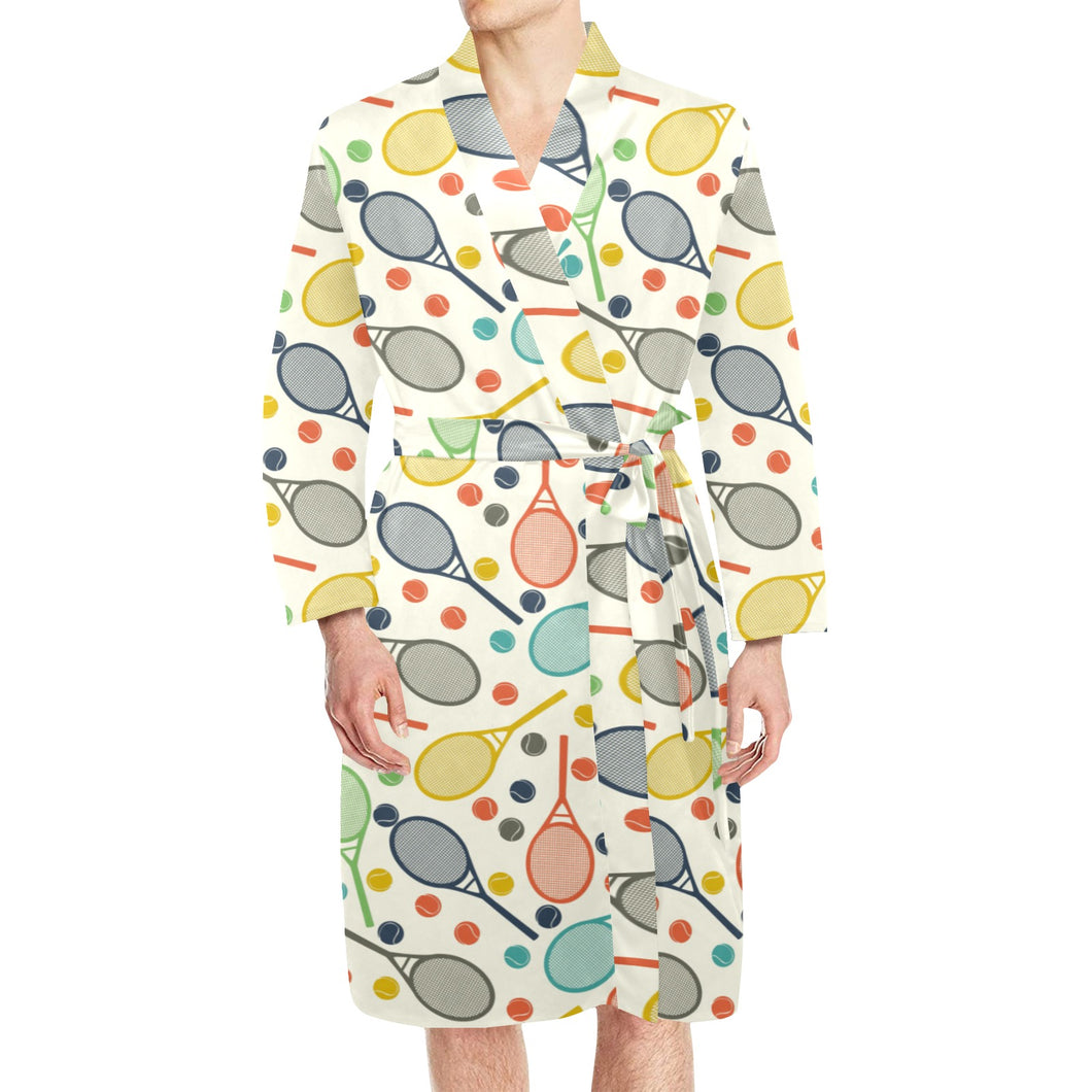 Tennis Pattern Print Design 03 Men's Long Sleeve Belted Night Robe