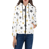 hand drawn gold black star pattern Women's Padded Hooded Jacket