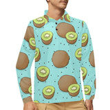 Kiwi blue background Men's Long Sleeve Polo Shirt