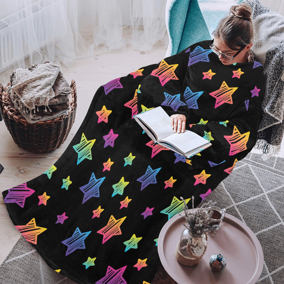 Colorful star pattern Blanket Robe with Sleeves