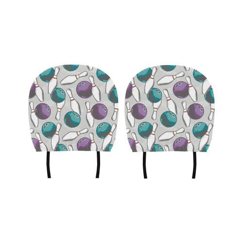 Bowling ball and pin gray background Car Headrest Cover