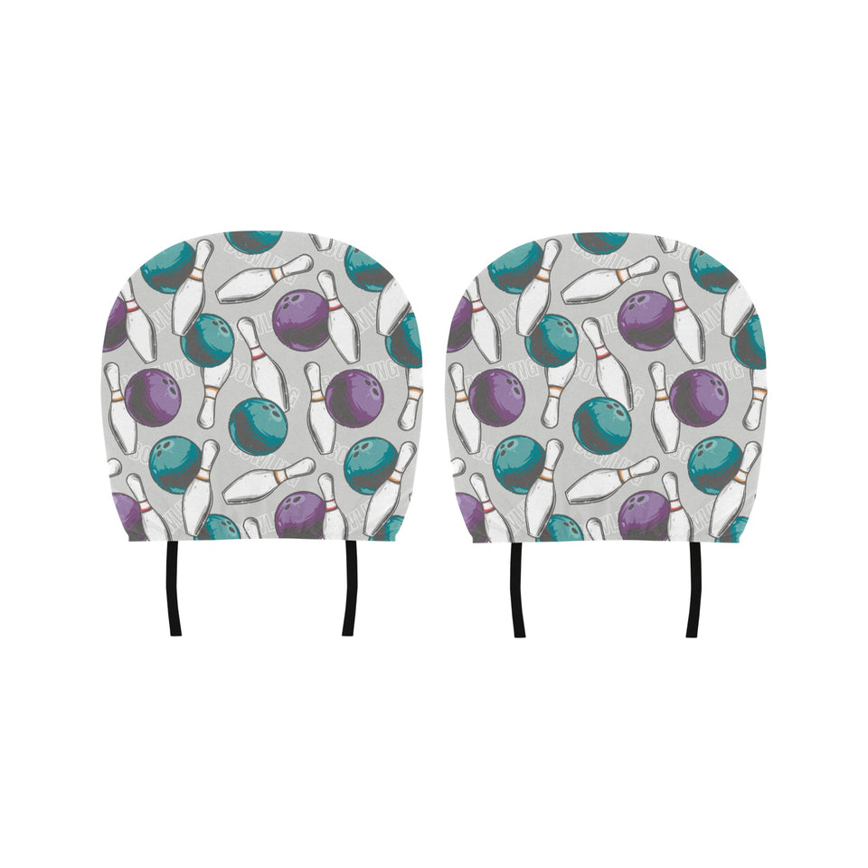 Bowling ball and pin gray background Car Headrest Cover