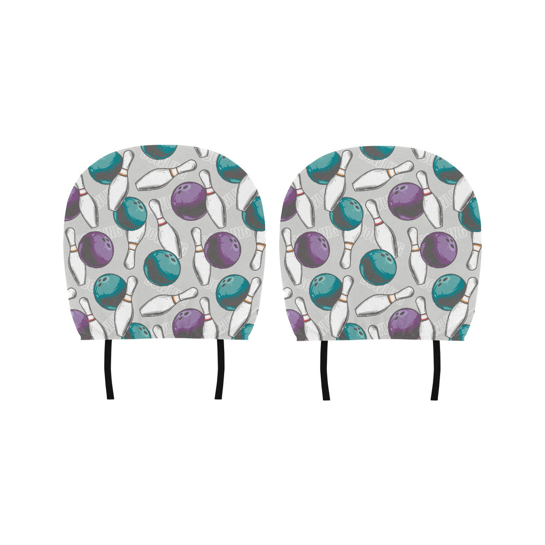 Bowling ball and pin gray background Car Headrest Cover