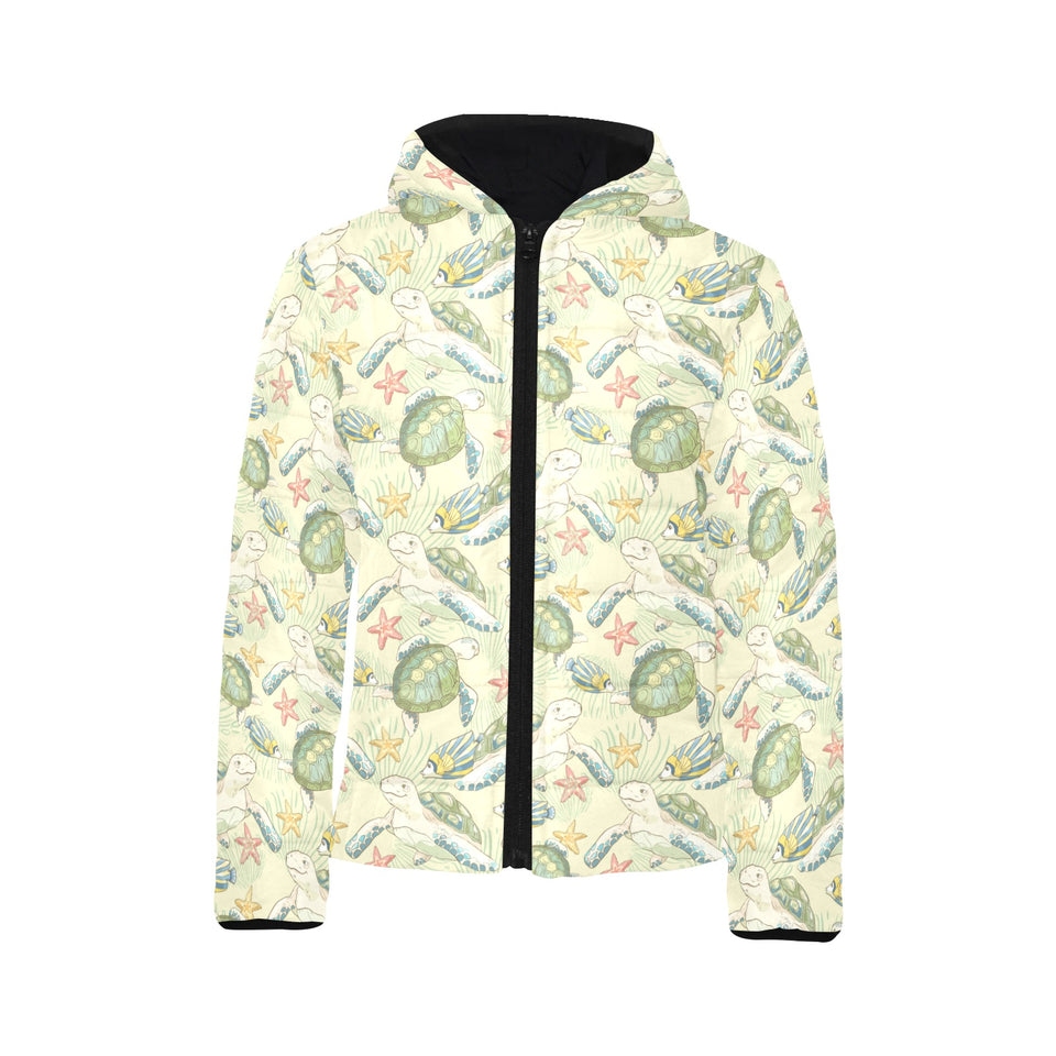 Hand drawn sea turtle fish pattern Kids' Boys' Girls' Padded Hooded Jacket