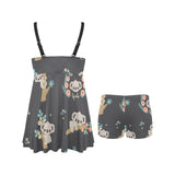 Cute koala pattern Chest Sexy Pleated Two Piece Swim Dress