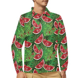 Watermelons tropical palm leaves pattern backgroun Men's Long Sleeve Polo Shirt