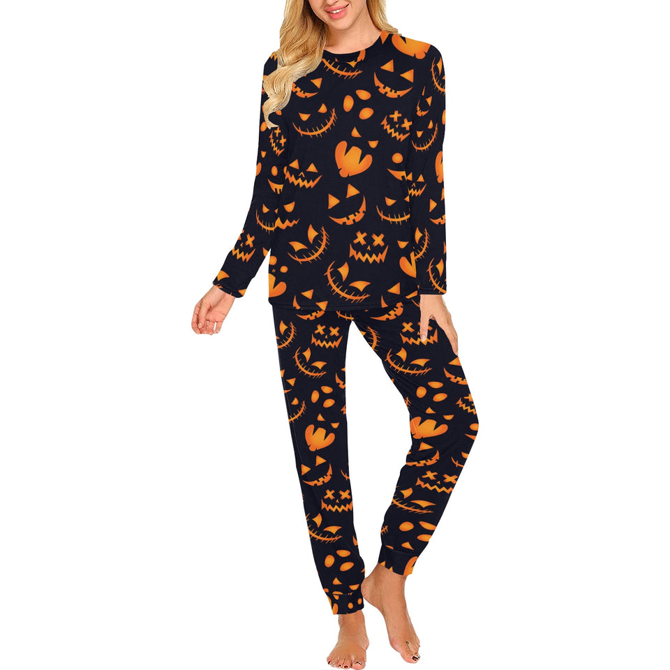 Halloween pattern Pumpkin background Women's All Over Print Pajama Set