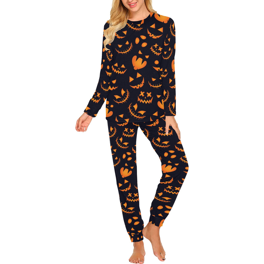 Halloween pattern Pumpkin background Women's All Over Print Pajama Set
