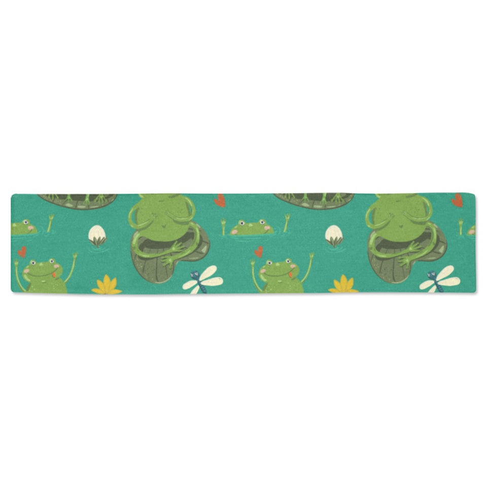 Cute frog dragonfly design pattern Table Runner