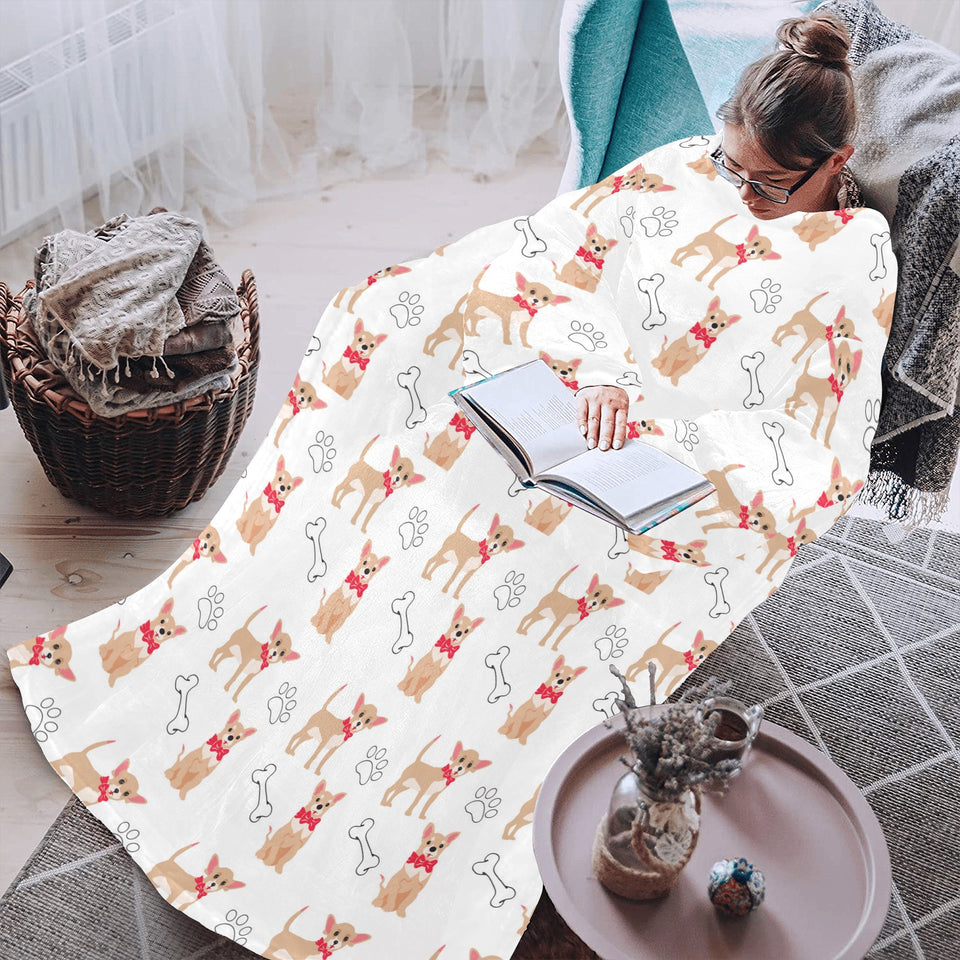 Chihuahua bone paw pattern Blanket Robe with Sleeves