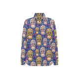 Sugar skull flower pattern Women's Long Sleeve Polo Shirt