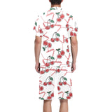 Hand drawn cherry pattern Men's V-Neck Short Pajama Set