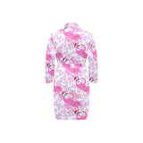 Pink flamingo flower pattern Men's Long Sleeve Belted Night Robe