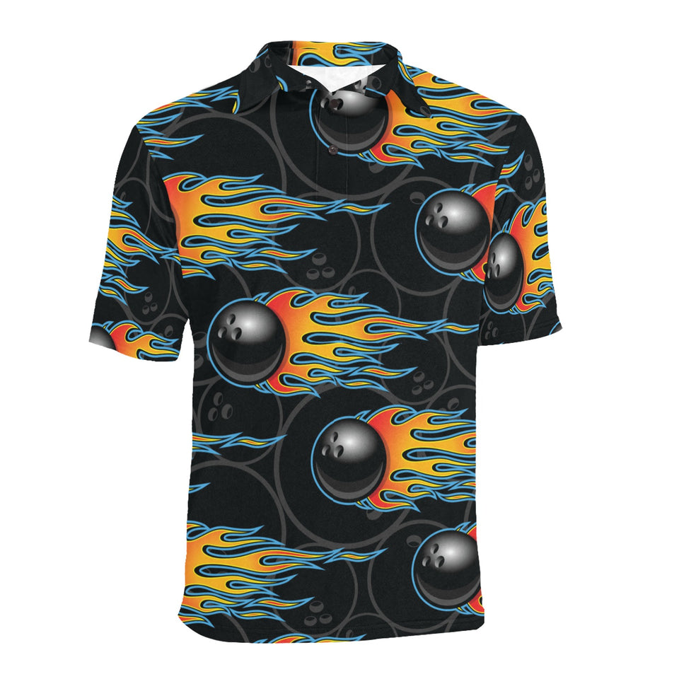 Bowling balls flame pattern Men's All Over Print Polo Shirt