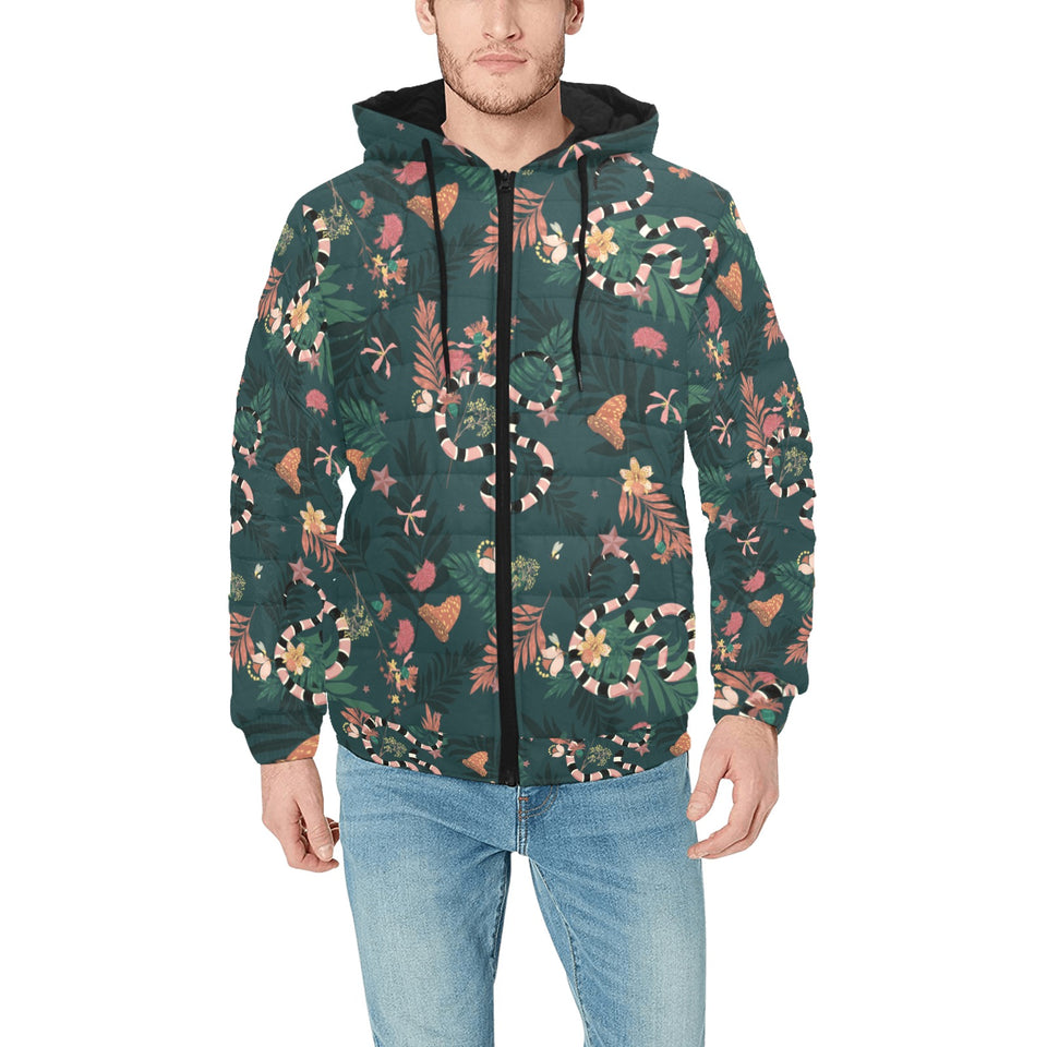 Snake forest pattern Men's Padded Hooded Jacket