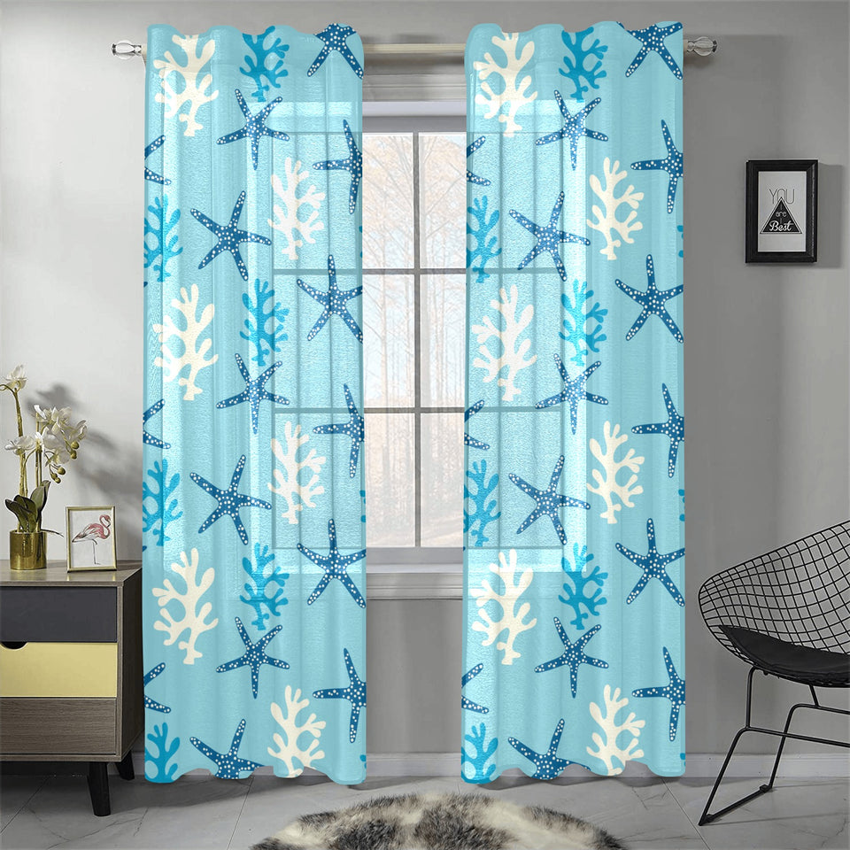 Blue starfish coral reef pattern Gauze Curtain