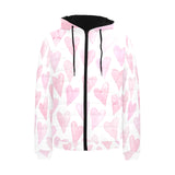 Watercolor pink heart pattern Men's Padded Hooded Jacket