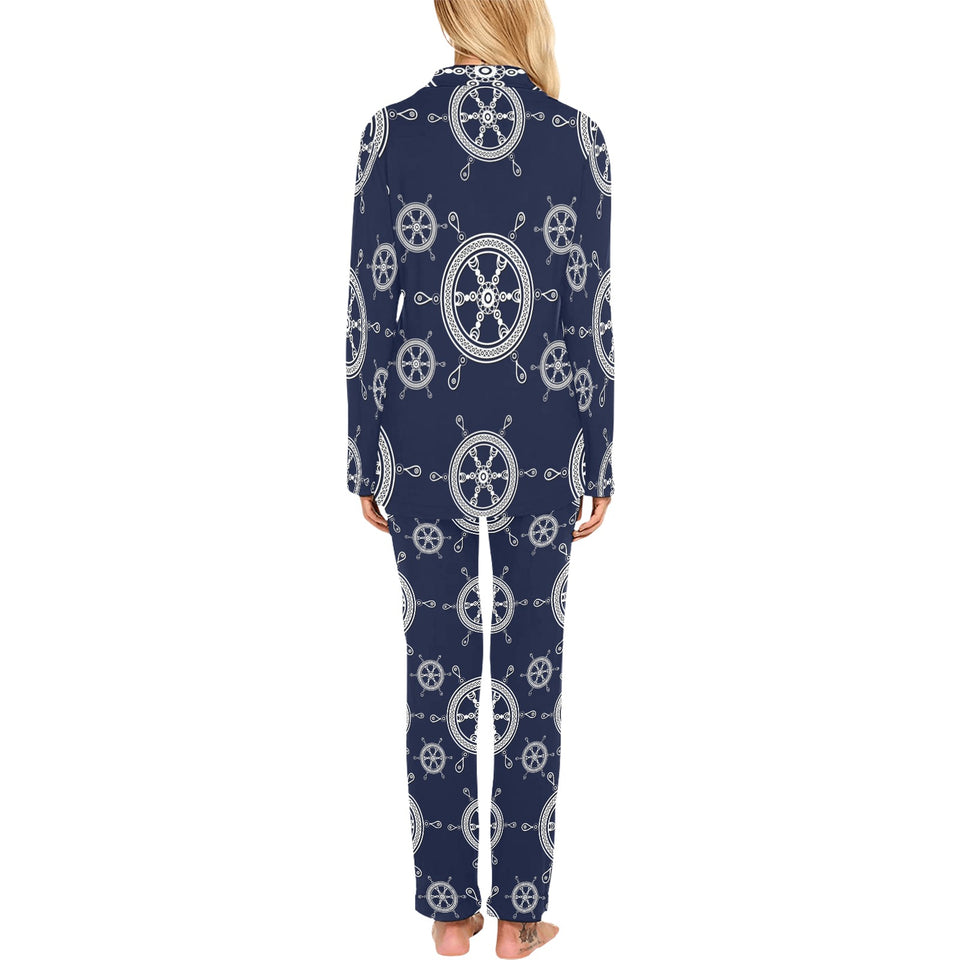 nautical steering wheel design pattern Women's Long Pajama Set