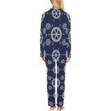 nautical steering wheel design pattern Women's Long Pajama Set