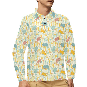 Hippopotamus Pattern Print Design 04 Men's Long Sleeve Polo Shirt