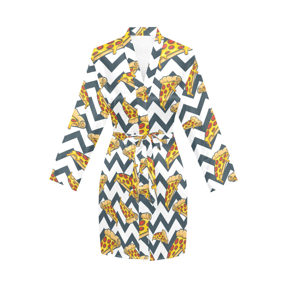 Pizza design pattern Women's Long Sleeve Belted Night Robe