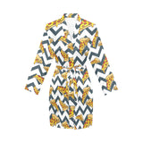 Pizza design pattern Women's Long Sleeve Belted Night Robe