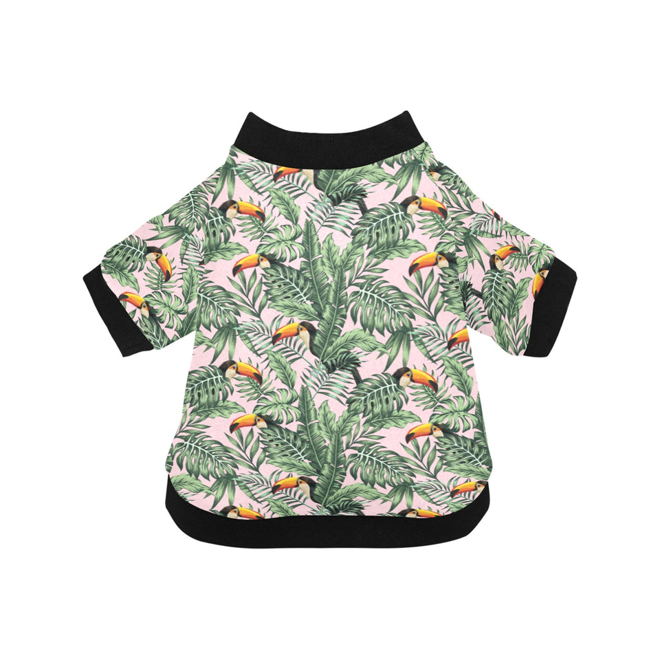 Toucan tropical green jungle palm pattern All Over Print Pet Dog Round Neck Fuzzy Shirt