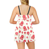 Rose Pattern Print Design 01 Chest Sexy Pleated Two Piece Swim Dress