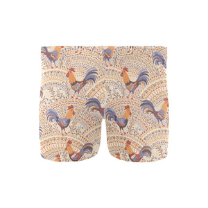 Cute rooster chicken cock floral ornament backgrou Men's Swimming Trunks