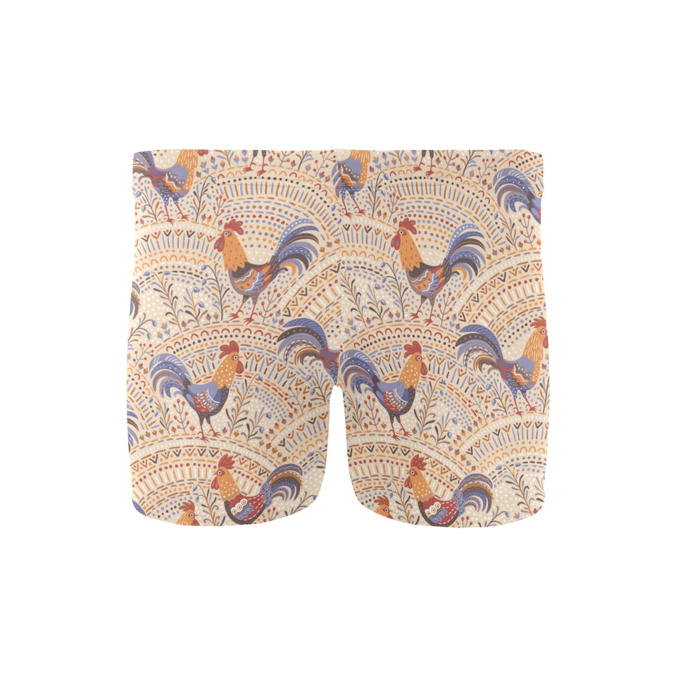 Cute rooster chicken cock floral ornament backgrou Men's Swimming Trunks