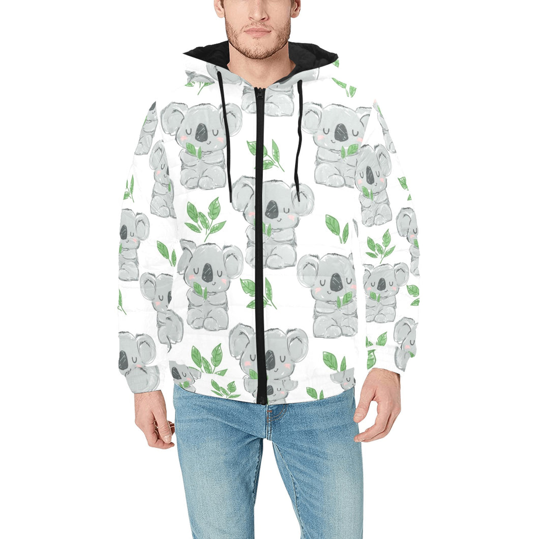 Hand drawn Koala leaves pattern Men's Padded Hooded Jacket