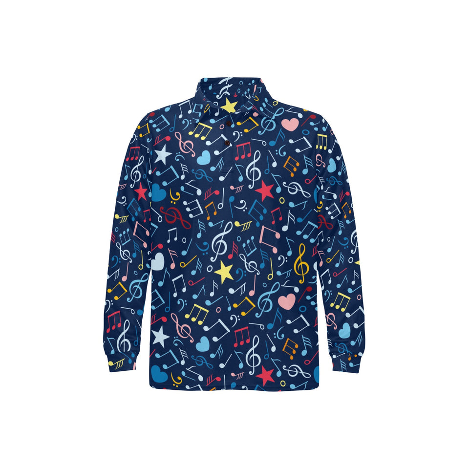 Music Notes Pattern Print Design 03 Men's Long Sleeve Polo Shirt