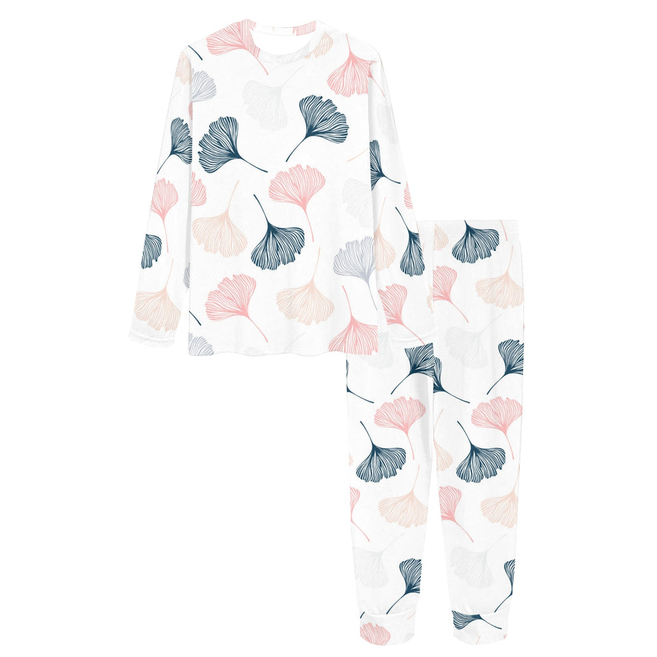 Black Gray Cream coral ginkgo leaves pattern Women's All Over Print Pajama Set