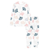 Black Gray Cream coral ginkgo leaves pattern Women's All Over Print Pajama Set