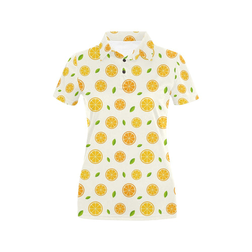 oranges leaves pattern Women's All Over Print Polo Shirt
