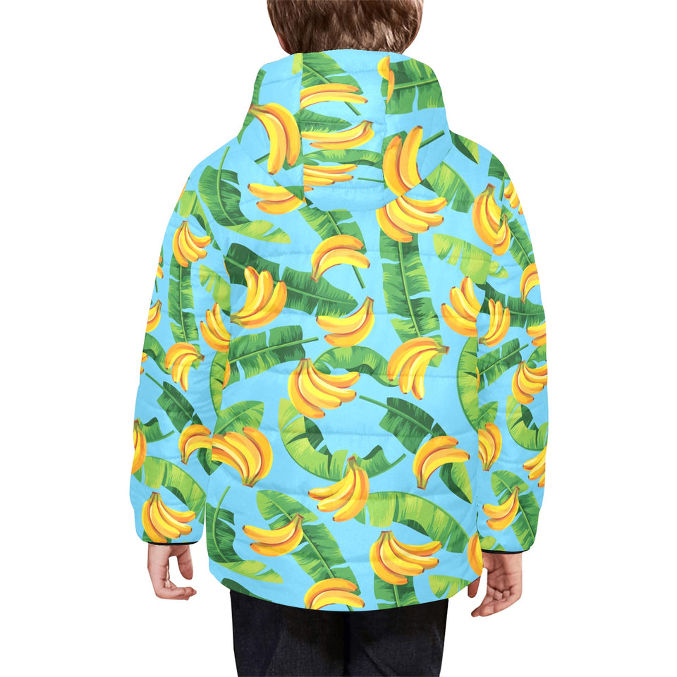 banana leaves banana design pattern Kids' Boys' Girls' Padded Hooded Jacket